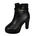 thumbnail image 6 of Women's Platform Ankle Boots Elegant Leather Glitter Chain Winter Dress Booties Round Toe Side Zipper High Heels Black Size 7, 6 of 6