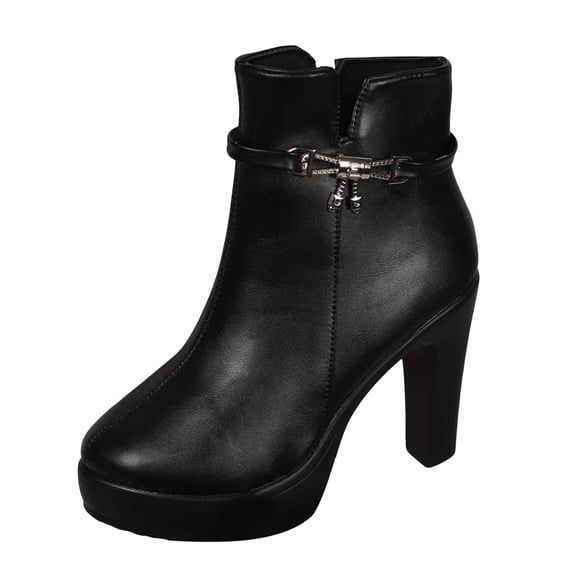YLYL Women Platform Ankle Boots Buckle Chunky High Heel Side Zipper Round Toe Dress Short Booties