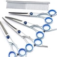 thumbnail image 2 of Kit de tijeras de peluquería canina de acero inoxidable, cómodas tijeras de peluquería profesionales 6 en 1 con tornillo ajustable para mascotas., 2 of 12