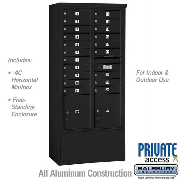 Salsbury Industries  31.75 x 72.125 x 18.5 in. Free-Standing 4C Horizontal Mailbox Unit - Front Loading - Private Access, Black