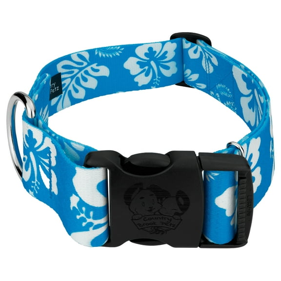 Country Brook Petz® 1 1/2 inch Deluxe Blue Hawaiian Dog Collar, Medium