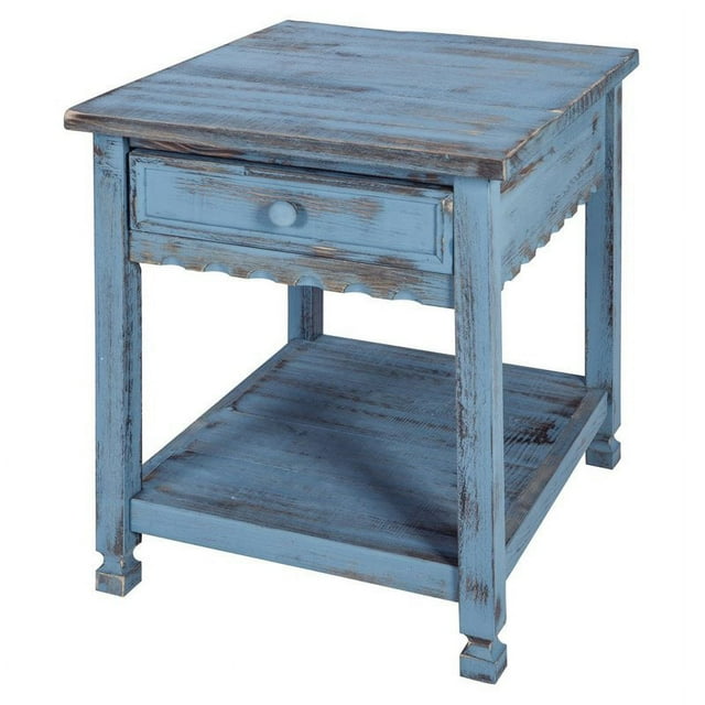 Alaterre Meuble Table d'Appoint Country Cottage en Finition Antique Bleu Rustique