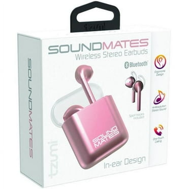 Tzumi  500 mAh Soundmates Bluetooth Earbuds with Portable Wireless Charging, Rose Gold