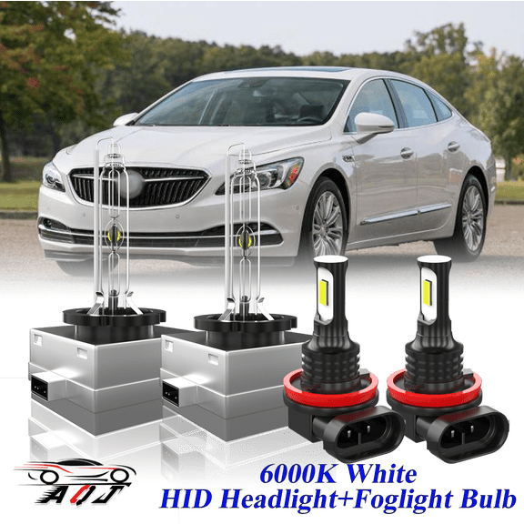 For Buick LaCrosse 2014-2019 White Front HID Headlight High-Low LED Fog Light Bulbs