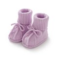 thumbnail image 4 of Huowey Shoes Girl Boys Knit Cute Bow Tie First Walking Shoes Soft Sole Floor Sneakers Fall Winter Warmth Cozy Footwear,Light Purple,0-3 Months, 4 of 4