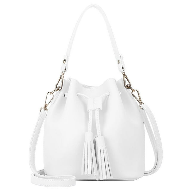 Chok 1111Fourone Bucket Bag Faux Leather Tassel Drawstring Crossbody Pouch Women Solid Color Shoulder Bag Handbag