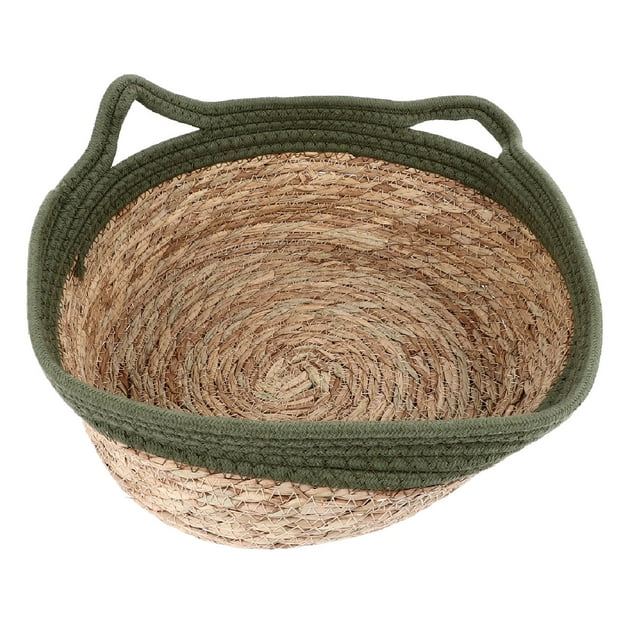 Straw Cat Basket Handwoven Breathable Soft Cat Bed Round Scratch Resistant Cat Basket for All Four Seasons