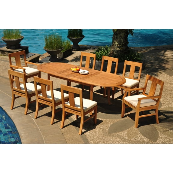 Grade-A Teak Dining Set: 8 Seater 9 Pc: 94" Double Extension Oval Table And 8 Osborne Chairs (2 Arm & 6 Armless Chairs) Patio WholesaleTeak #WMDSWVm