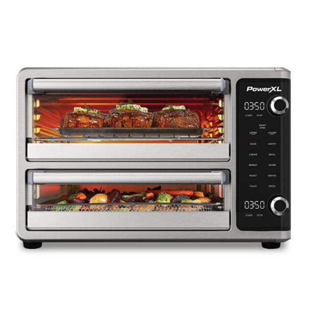 Horno freidora de aire PowerXL SmartSynx de doble puerta, cocine diferentes alimentos al mismo tiempo, 10 funciones de cocción que incluyen hornear, asar, tostar, asar y más, ideal para comidas famili