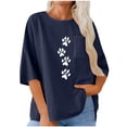 thumbnail image 6 of Fengqque Cotton Linen Tops for Women Casual Summer Crewneck Printing T-Shirt 3/4 Sleeve Loose Fit Tees Blue-A M(M), 6 of 6
