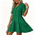 thumbnail image 4 of Plus Size Maxi Dresses for Womens 2026 Summer Fashion Solid Color Sleeve Maxi Skirt Short-Sleeved Round Neck Short Dress With Thigh Length Hem, 4 of 5