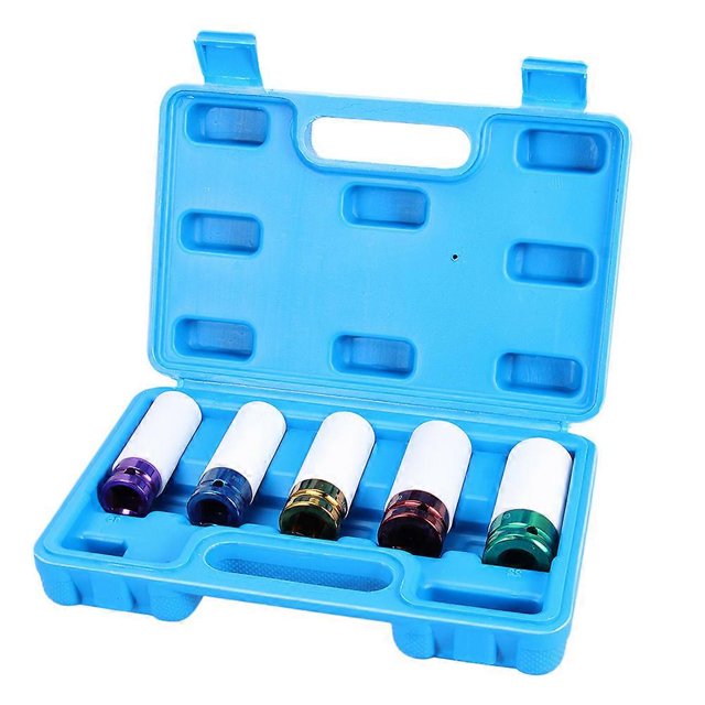 Car Lug Nut Socket Quenched and Tempered Treatment Wheel Nut Socket Tool 15mm 17mm 19mm 21mm 22mm Metal Damage Protection 5Pcs