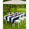 thumbnail image 4 of Outdoor Tablecloth with Umbrella Hole Rectangle 60x120inch, Nautical Stripe Navy Spillproof Fabric Outdoor Tablecloths, Blue White Picnic/Patio Zipper Table Covers, 4 of 6
