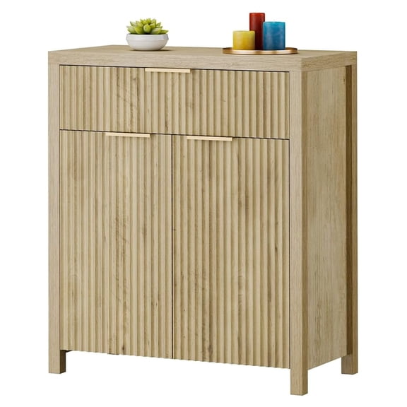 Fluted Sideboard Storage Cabinet, Modern Buffet Credenza - Adjustable Shelves, Natural Oak Finish - Living Room, Entryway, Hallway
