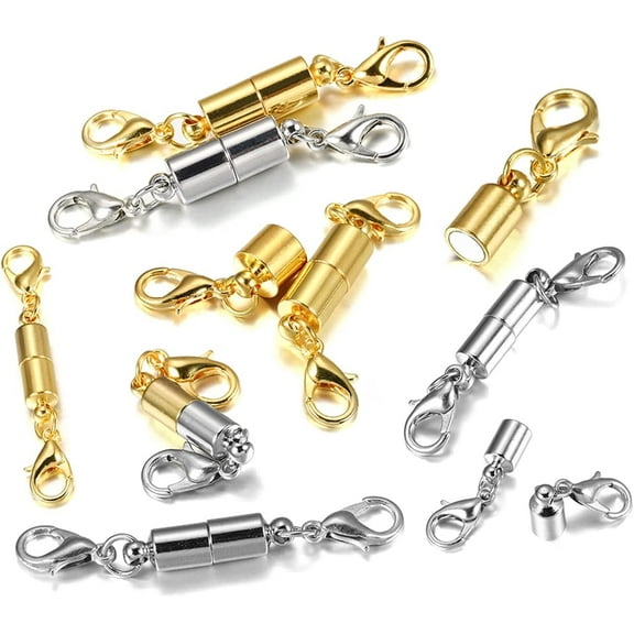 20 Sets 6mm Dia Gold and Silver Necklace Clasp Magnetic Lobster Clasp Locking Clasp and Closures Strong Magnet Accessory for Necklaces Bracelets DIY Jewelry Making Supplies (Gold, Silver)