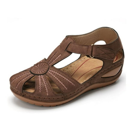

〖Yilirongyumm〗 Brown 43 Sandals Women Ladies Girls Comfortable Ankle Hollow Round Toe Sandals Soft Sole Shoes