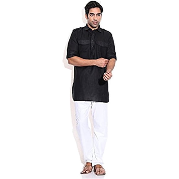 Royal Men's Linen Cotton Pathani Kurta's Black