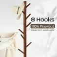 thumbnail image 3 of Freestanding Wooden Coat Rack with 8 Hooks, Adjustable Height Tree Stand for Hats, Coats, Scarves, and Bags, Solid Pine Wood Organizer for Bedroom, Hallway, or Office, 3 of 11
