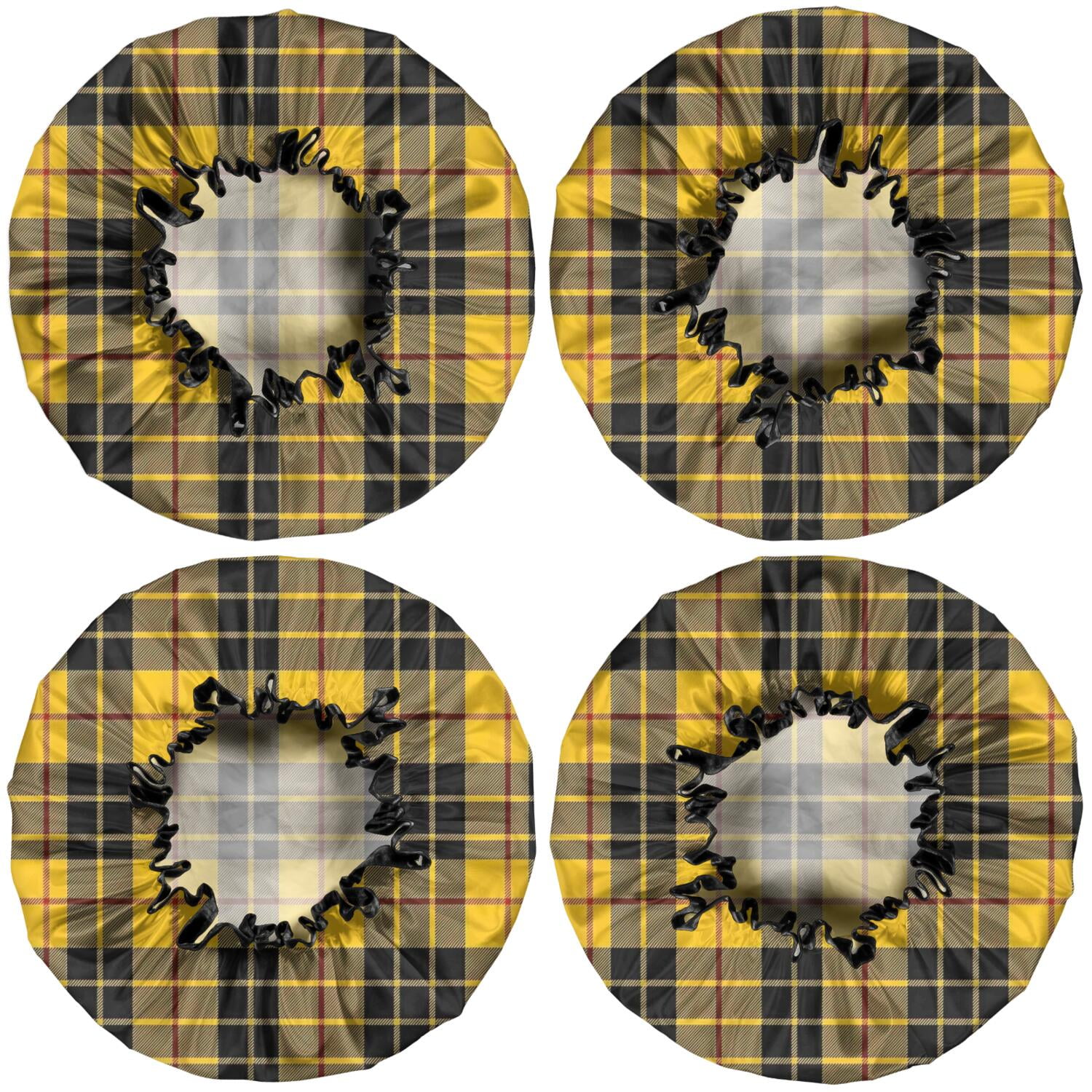 Shower Caps,Yellow Black and Red Checkerboard Checkered Pattern Waterproof Shower Cap for Women 4 Pieces,Double Reusable Hair Cover for Shower PEVA Elastic Stretch Hem