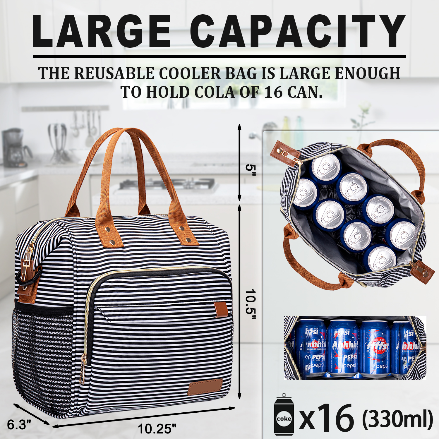 Insulated Lunch Bags for Women Men, Adult Lunch Box for Female Teacher Nurse Mom, Fashion Ladies Lunch Tote Bag for Work, Stripes