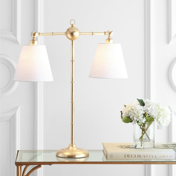 JONATHAN Y Ruth 31" 2-Light Contemporary Farmhouse Adjustable Metal Library LED Table Lamp, Gold Painting, JYL3074A