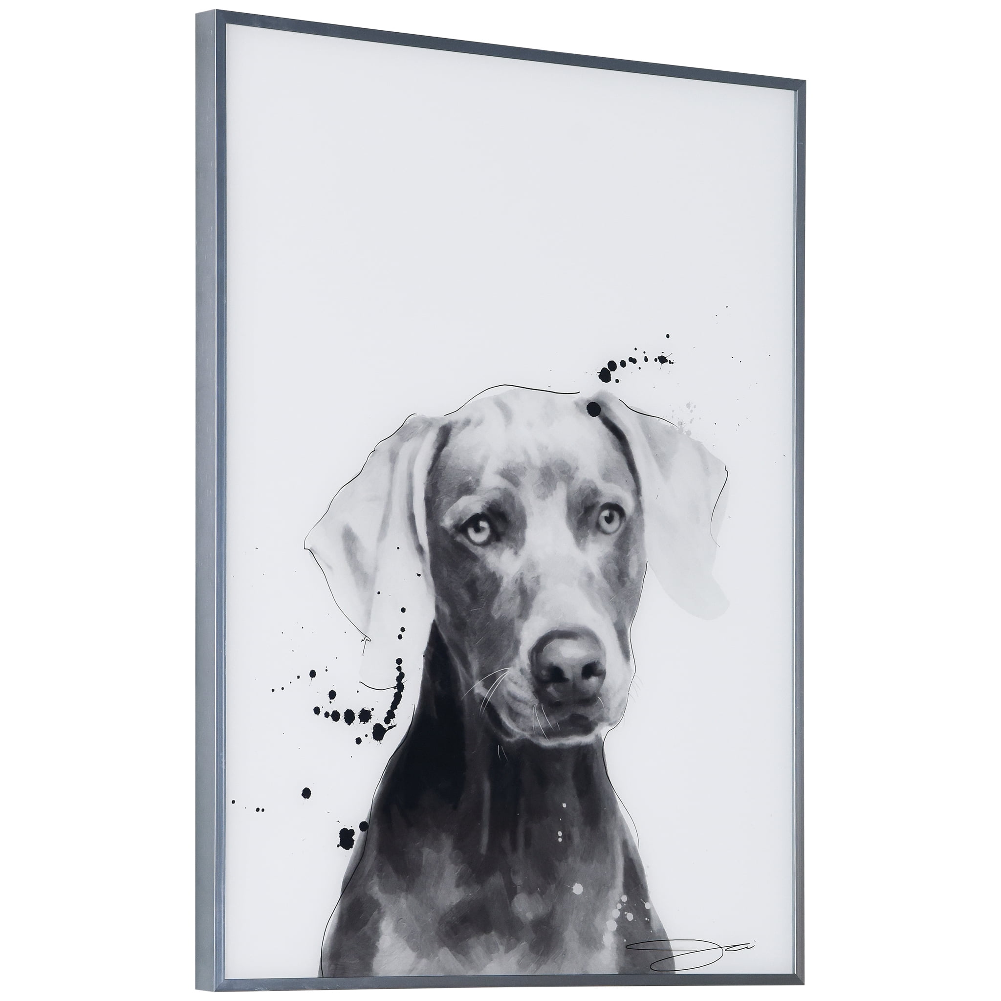 Empire Art Direct Dalmatian Pet Paintings on Printed Glass Encased with A  Black Anodized Frame, 24 x 18 x 1