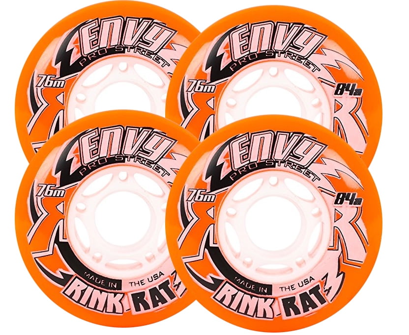 RINK RAT Wheels 80mm 84a ENVY PRO STREET 4-Pack Orange Black Inline Outdoor Hockey by
