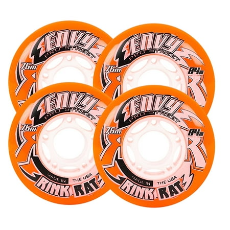 RINK RAT Wheels 76mm 84a ENVY PRO STREET 4-Pk Orange/Black Inline Outdoor (Best Inline Hockey Wheels)