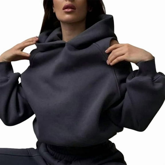 Womens 2 Piece Outfits Lounge Hoodie Oversized Sweatshirt Jogger Sweatpants Y2K Tracksuit Set Fall Clothes Gray L