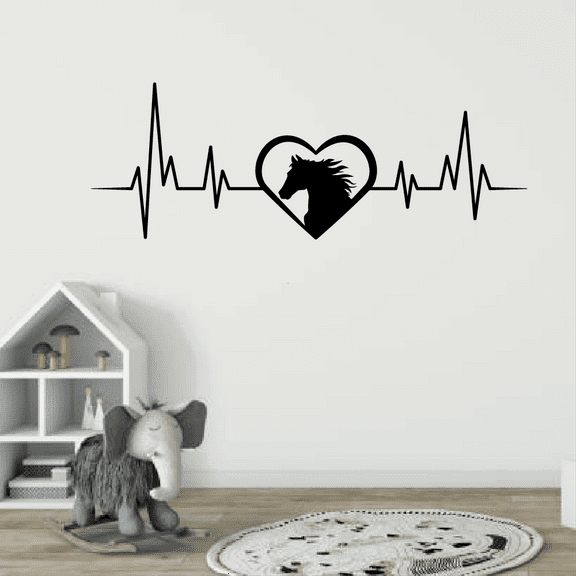 Heartbeat Horse Derby Horse Racing Silhouette Horse HeartbeatStallion Mare Silhouette Vinyl Wall Art Sticker Wall Decal Farm House Home Boys Room Décoration Design Décor Decal Size (16x40 inch)