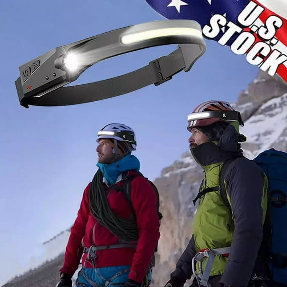 2 Pack Cob Led Headlamp Headlight Torch Flashlight Work Light Bar Head Band Lamp