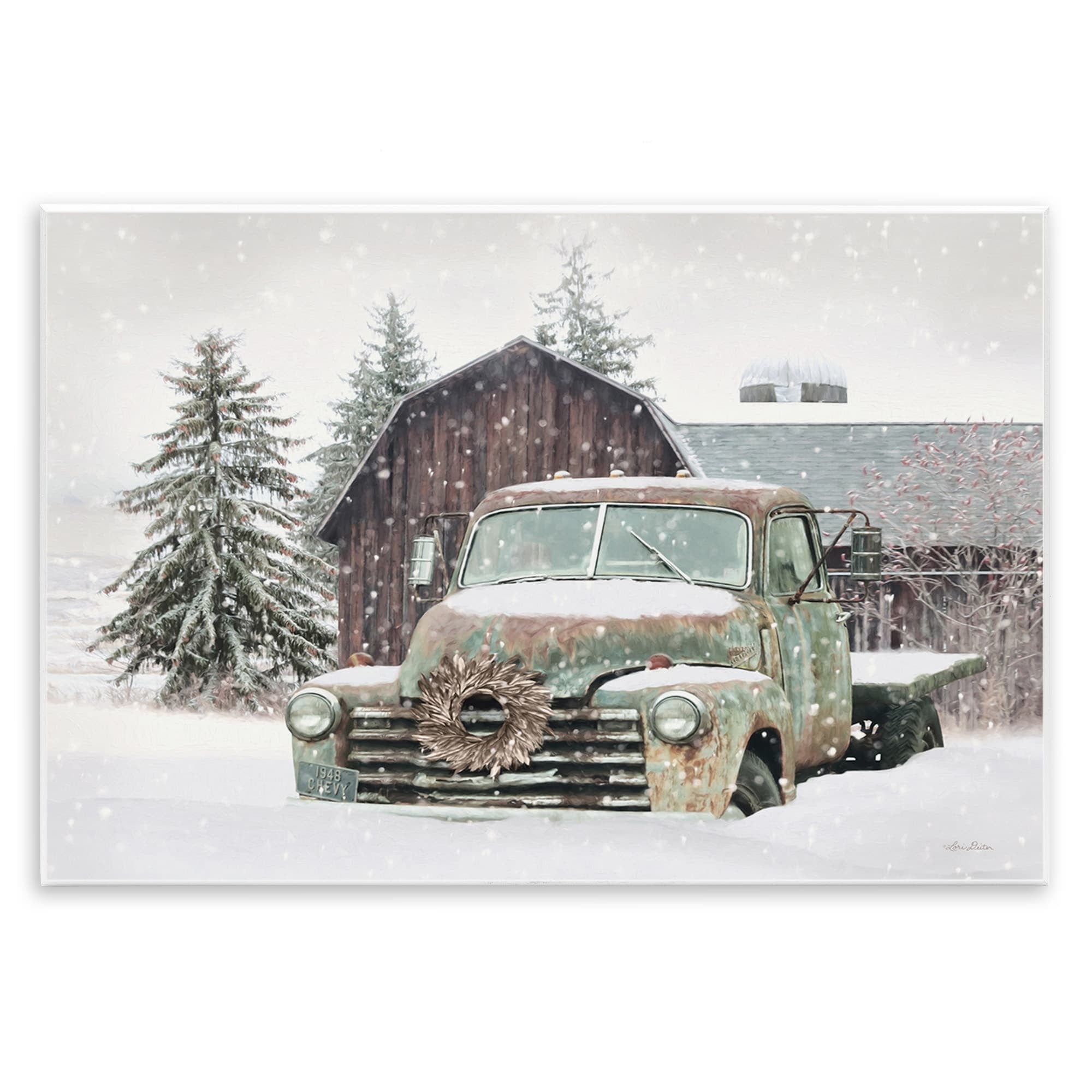 Rural Vintage Truck & Barn Snowy Winter Landscape Transportation Painting Unframed Art Print Wall Art
