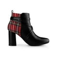 thumbnail image 3 of Unique Bargains Women's Plaid Pointed Toe Crisscross Strap Block Heel Ankle Boots Black 9.5, 3 of 7