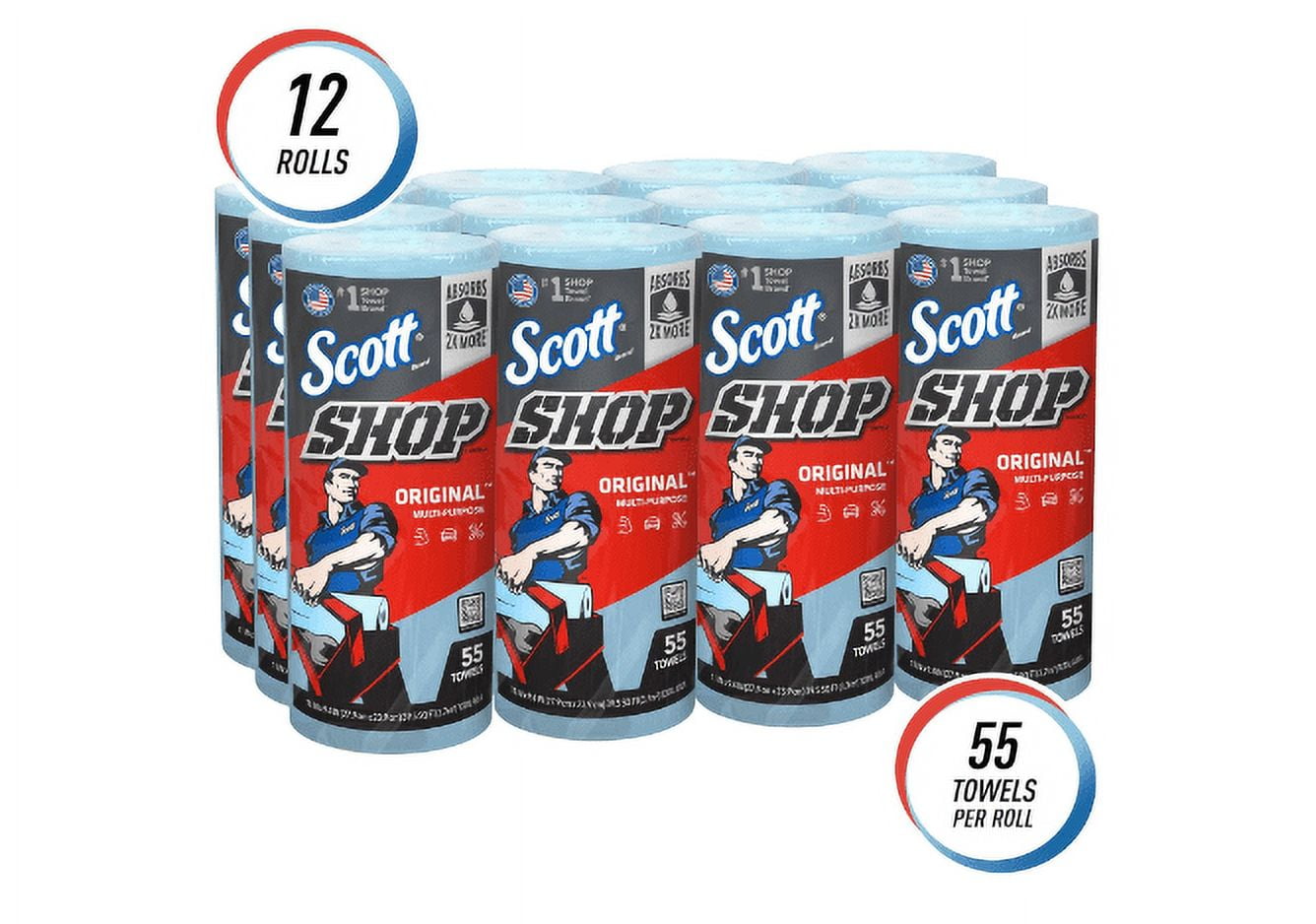 Scott Shop Towels Original - 12 Rolls  - 55 Towels/Roll , 660 Towels - Blue