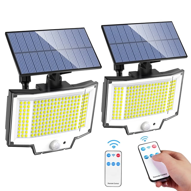 YOMYM Luz Solar de Exterior, 200 LED Luz Solar Exterior con Sensor de Movimiento 3 Modos, IP65 Impermeable Solar Luz LED Iluminación Exterior con Control Remoto para Jardín, Pati