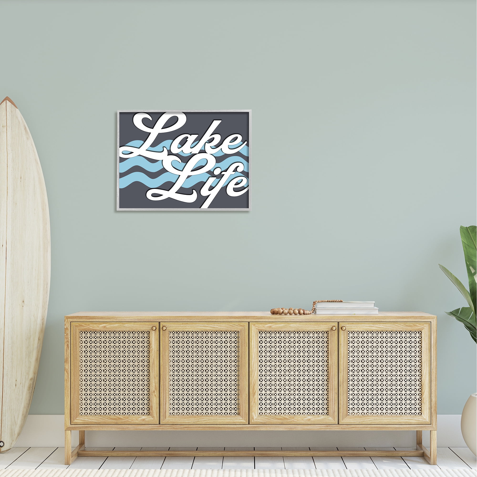 Stupell Lake Life Water Waves Phrase Landscape Painting Gray Framed Art Print Wall Art