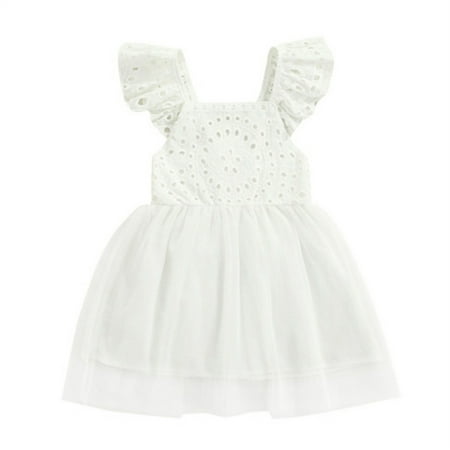 

Zukuco Boho Toddler Girl Dress Summer Sleeveless Wedding Flower Girls Tulle Princess Dresses White 18-24 Months