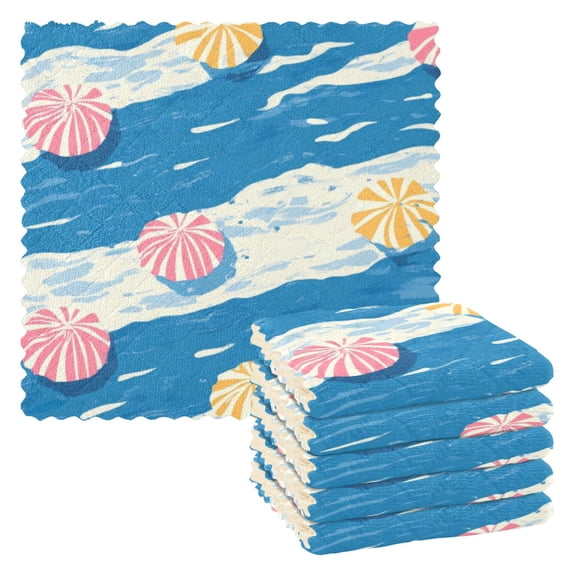 6 Pieces of Kitchen Towels 11x11Inch Kitchen Dish Cloths Kitchen Dish Towels Reuseable Cleaning Cloths Cute Beach Umbrella