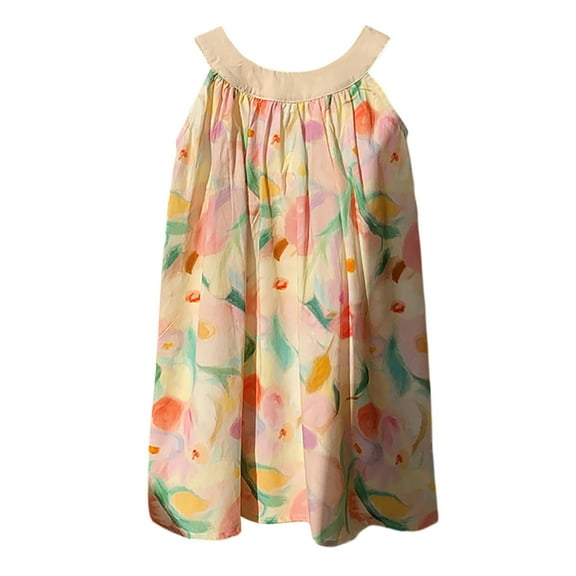 Summer Dress Toddler Girls Sleeveless Flower Prints Holiday Party Dress Dance Party Dresses Clothes Fluffy Hawaiian Dresses
