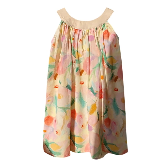 LUOGENLI Robe Fillette Tout-Petits Sans Manches à Imprimés de Fleurs Robe de Fête Robe de Danse Vêtements Robe Maxi pour Filles 2025 Petite 4-5 Ans