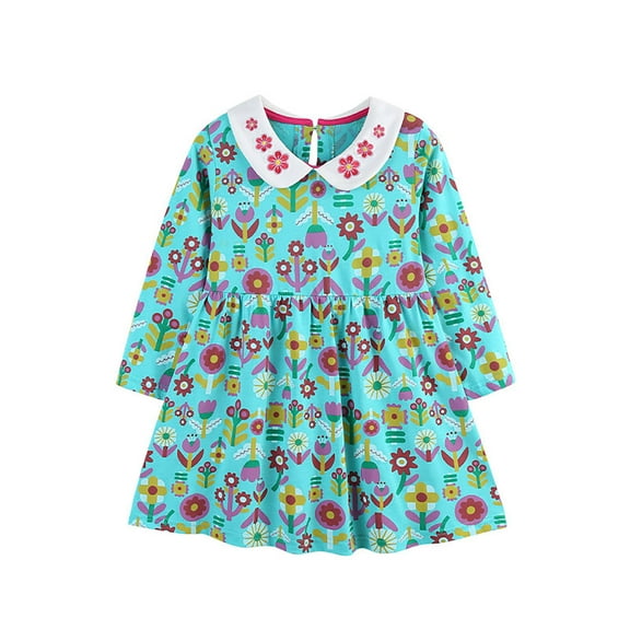 Tisuna Child Girls Long Sleeve Dress Stylish Floral Print Dresses Toddler Lounging Wear Crewneck Dress Size 2-3 Years