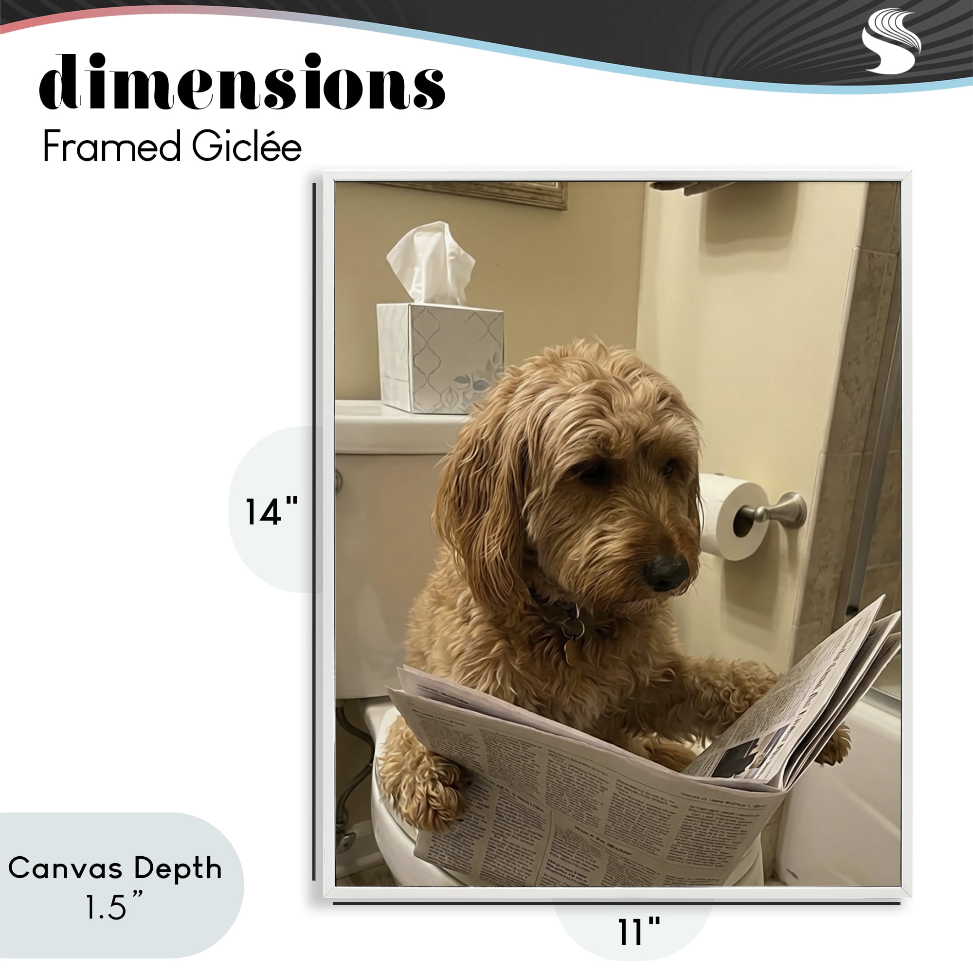 Stupell Industries Dog & Paper on Toilet White Framed Giclee Art, design by Abigail Walker
