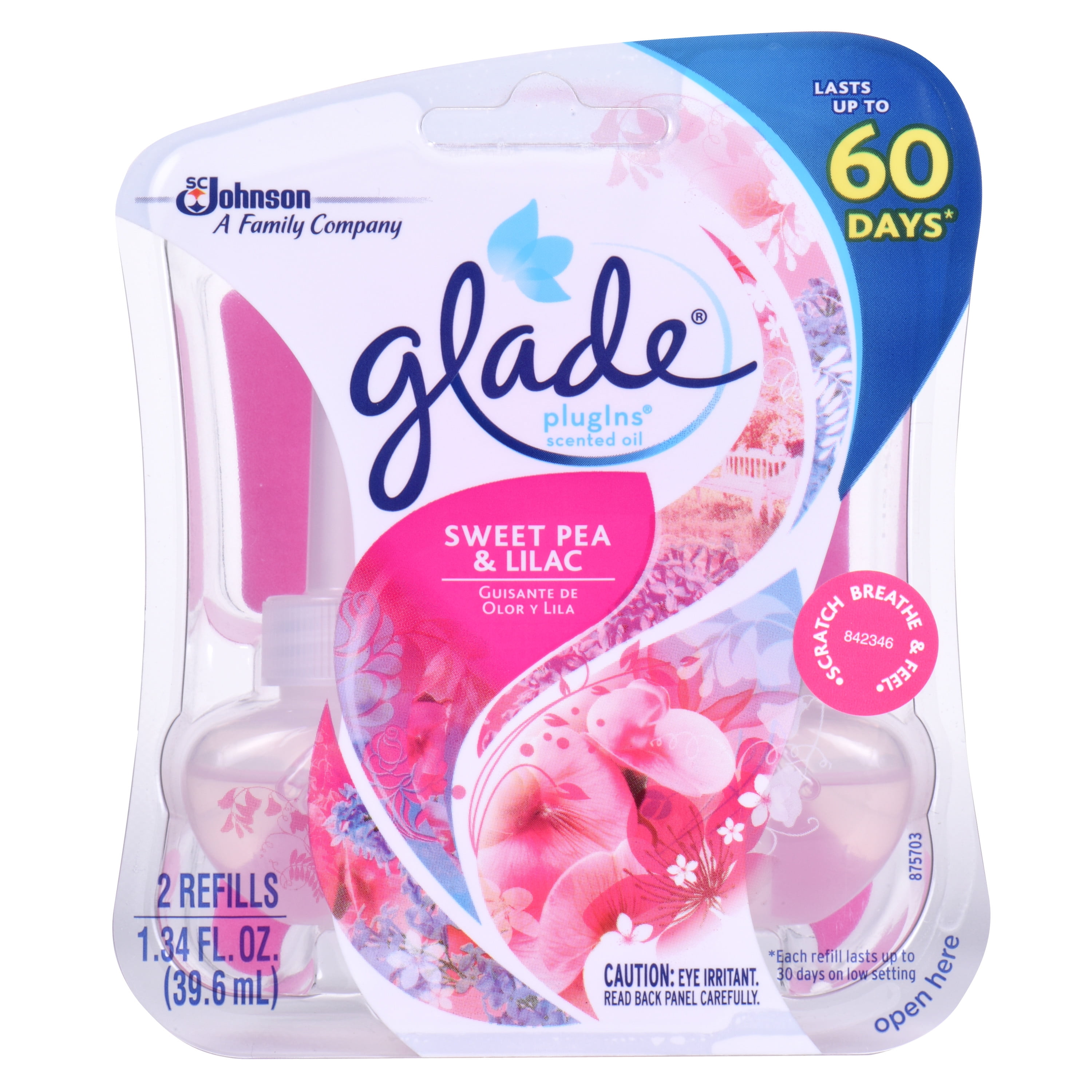 Glade PlugIns Scented Oil Air Freshener Refill, Sweet Pea & Lilac, 2