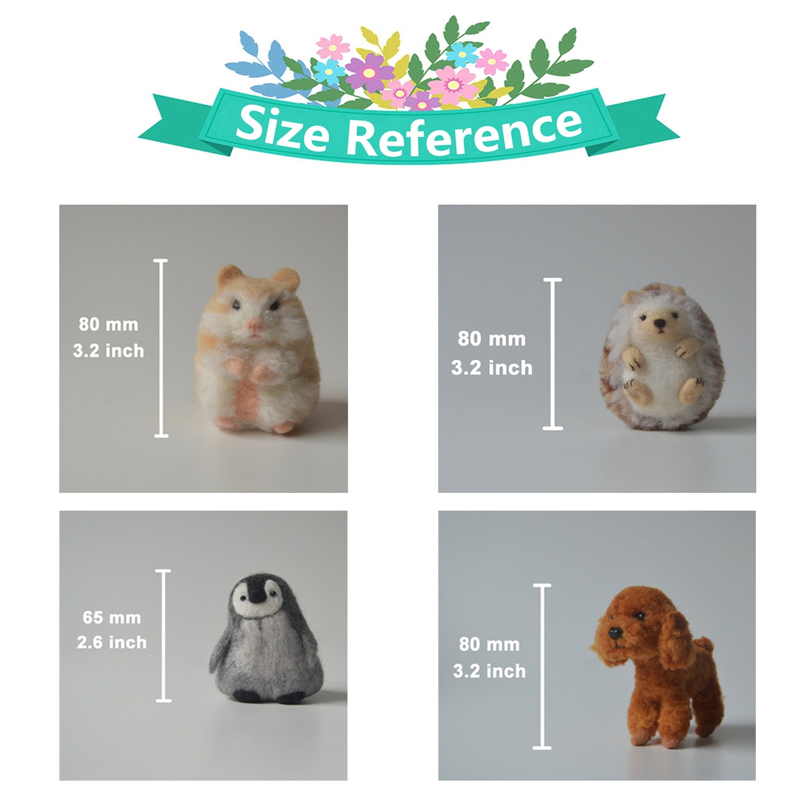 Feltsky Hedgehog Hamster Teddy Penguin 4 Animal Needle Felting Kits for Beginners Gift for Mother's Day