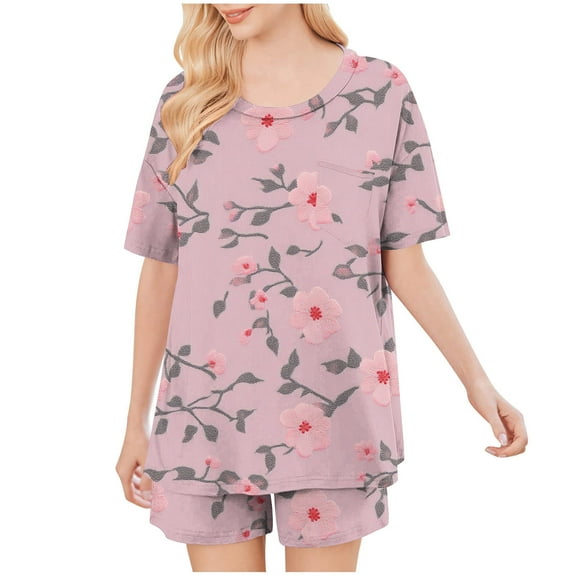 Women Sets Clothing Casual Pajamas for Women Shorts and Shirt Women's Fashionable Casual Solid Color Home Short Sleeved Round Neck Pajama Top With Pants Set