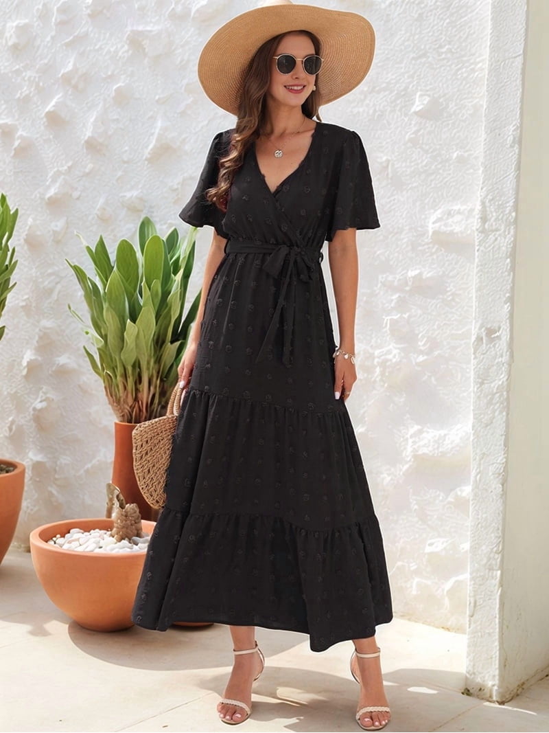 black boho wedding guest dress Baltic Born Womens Spell Boho Midi Dress | Black