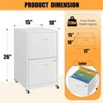 thumbnail image 3 of 2 Drawer Mobile File Cabinet with Lock, Metal Filing Cabinets with Wheels, White Rolling Storage Cabinet, Under Desk Vertical File Cabinet for Home Office, Lockable Steel Two Drawer for Letter Size, 3 of 8