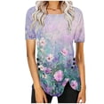 thumbnail image 1 of Blusas de Manga Corta para las Mujeres Botón Impreso Cuello Redondo Top Casual, Blusas para las Mujeres Casual, 1 of 5