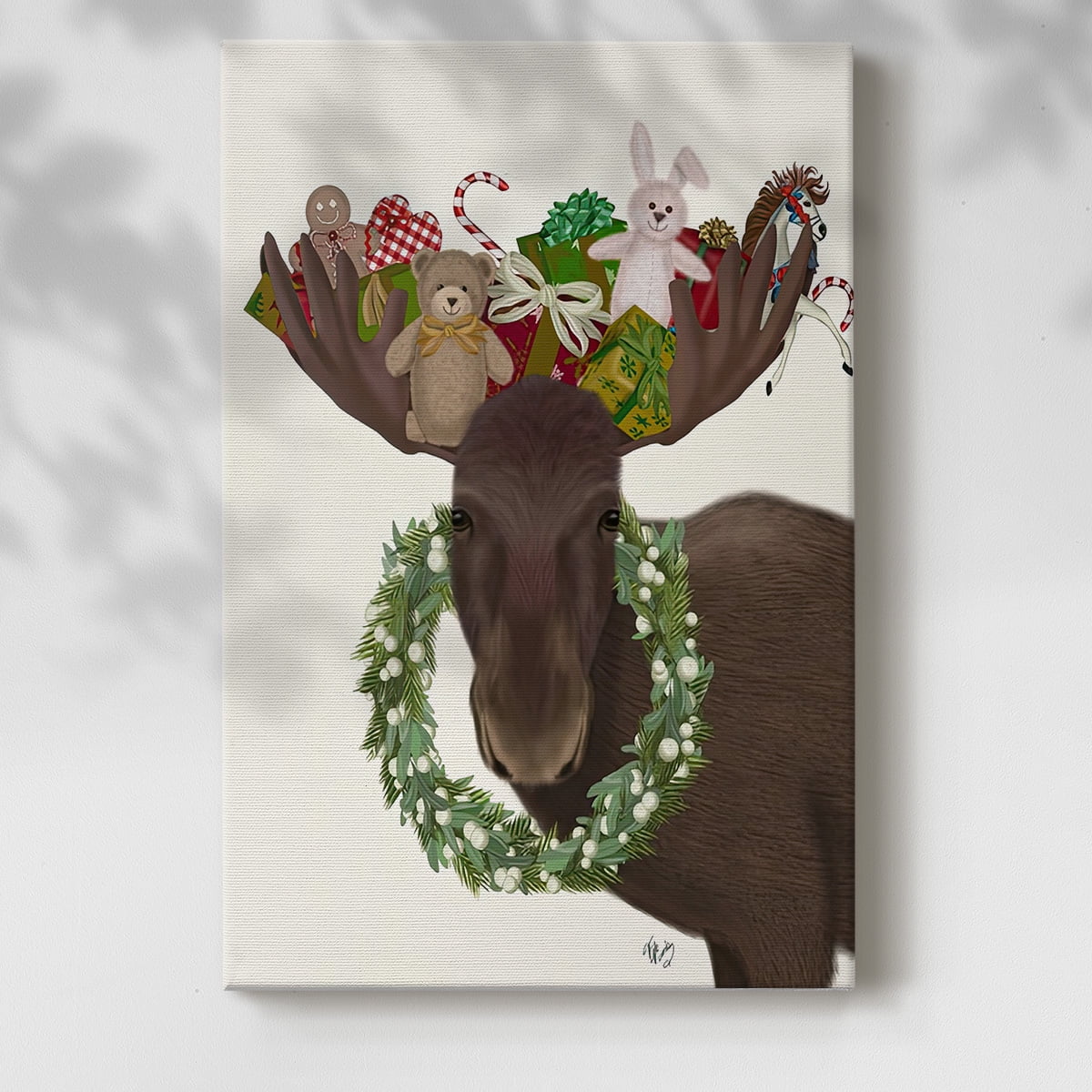 Christmas Moose and Christmas Gifts- Gallery Wrapped Canvas