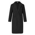 thumbnail image 3 of PMVFHDE Trench Coat Women Solid Color Elegant Autumn Winter Minimalist Double- Long Sleeve Notch Lapel Long Coat Black,S, 3 of 7